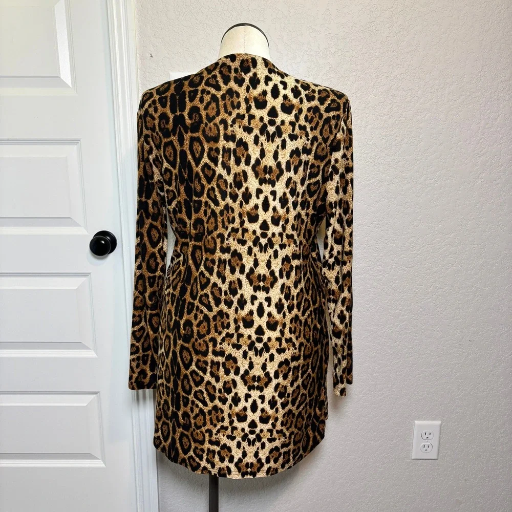 Leopard Print‎ Longline Button Front Cardigan Jacket Brown Black XXL